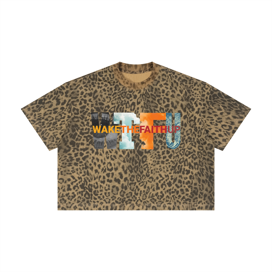 Wake The Faith Up Unisex Leopard Print Boxy T-Shirt