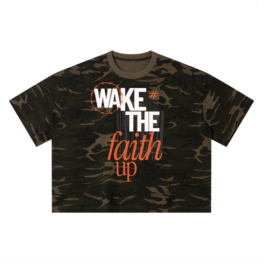 Wake the Faith Up Unisex Camo Boxy T-Shirt